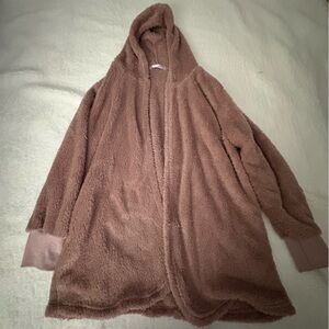 Cozy Mauve/Brown Hooded Cardigan